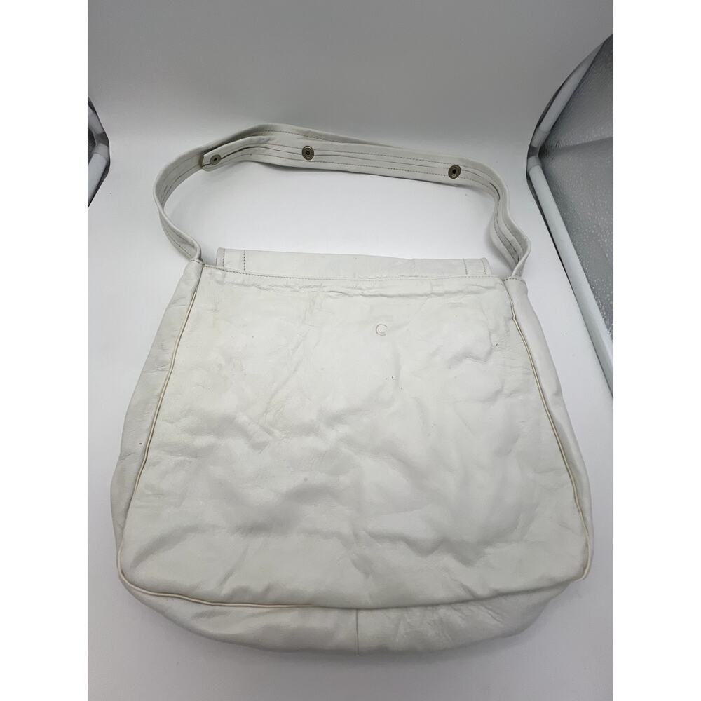Vintage White Faux Leather Adjustable Snap Strap Messenger Bag Made In Lebanon - Picture 8 of 9